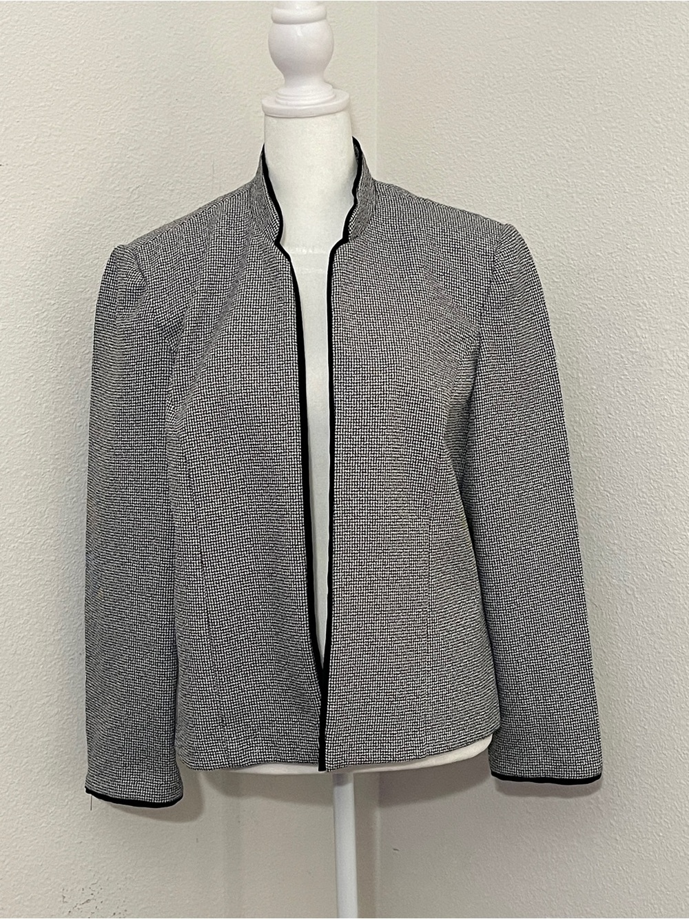 Perceptions Petite Women's Black White Houndstooth Open FrontJacket 10P Blazer